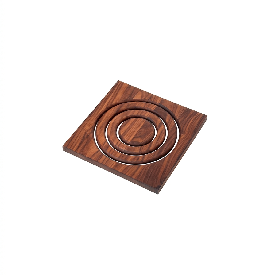 Round Trivet in walnut, three-quarter view