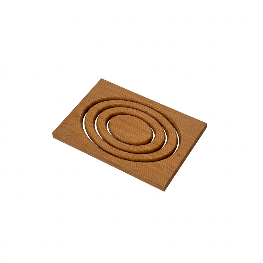 Oval Trivet in oak, three-quarter view