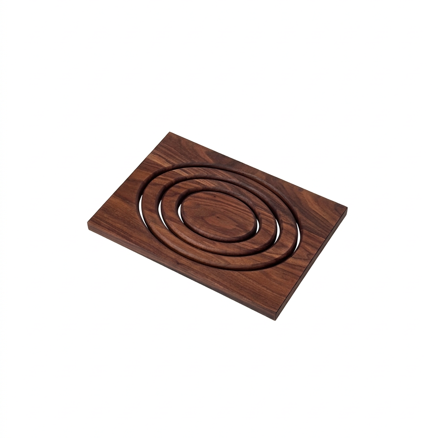 Oval Trivet in walnut, three-quarter view