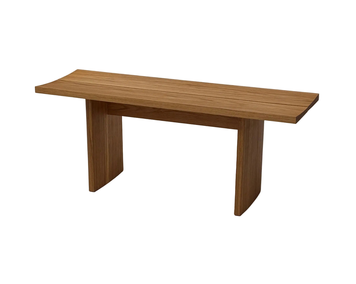 C / C Bench in oak, front three-quarter view